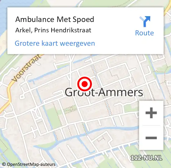 Locatie op kaart van de 112 melding: Ambulance Met Spoed Naar Arkel, Prins Hendrikstraat op 26 mei 2023 16:37