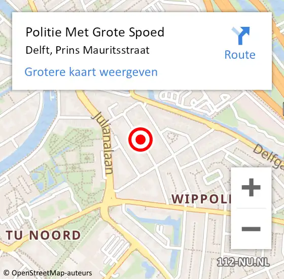 Locatie op kaart van de 112 melding: Politie Met Grote Spoed Naar Delft, Prins Mauritsstraat op 26 mei 2023 16:59