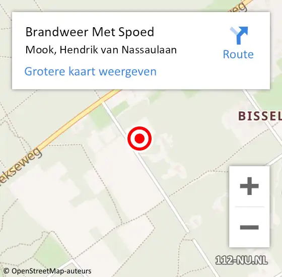 Locatie op kaart van de 112 melding: Brandweer Met Spoed Naar Mook, Hendrik van Nassaulaan op 26 mei 2023 17:17