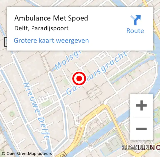 Locatie op kaart van de 112 melding: Ambulance Met Spoed Naar Delft, Paradijspoort op 26 mei 2023 17:17