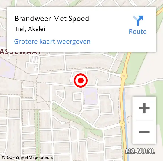 Locatie op kaart van de 112 melding: Brandweer Met Spoed Naar Tiel, Akelei op 26 mei 2023 17:26