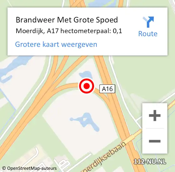 Locatie op kaart van de 112 melding: Brandweer Met Grote Spoed Naar Moerdijk, A17 hectometerpaal: 0,1 op 26 mei 2023 17:31