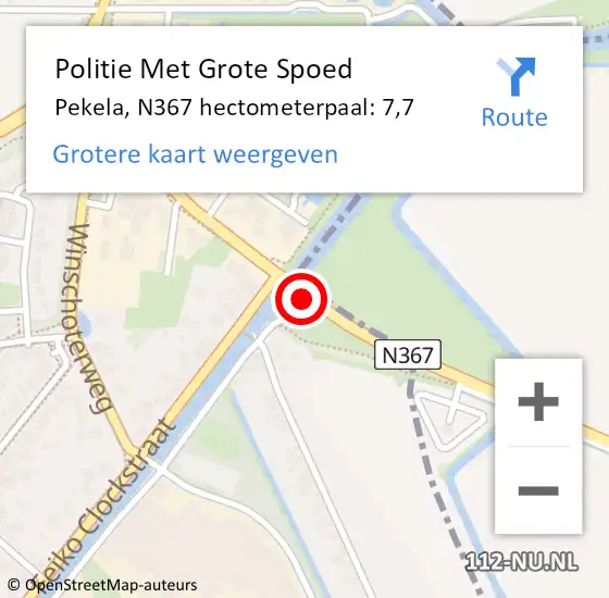 Locatie op kaart van de 112 melding: Politie Met Grote Spoed Naar Pekela, N367 hectometerpaal: 7,7 op 26 mei 2023 17:50