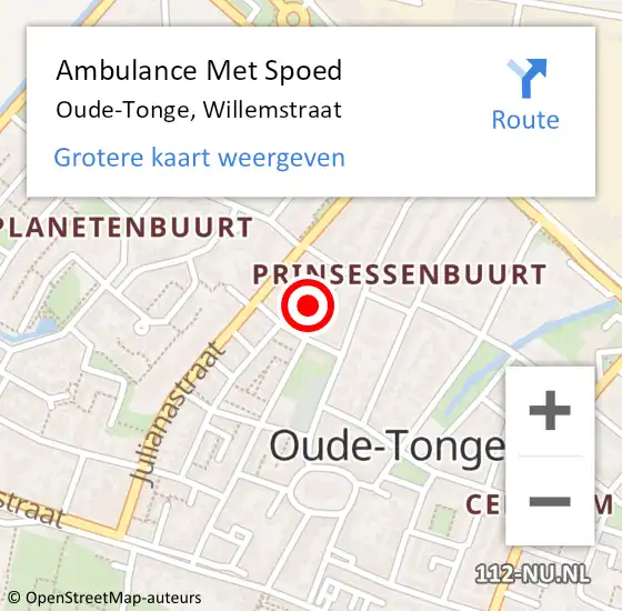 Locatie op kaart van de 112 melding: Ambulance Met Spoed Naar Oude-Tonge, Willemstraat op 26 mei 2023 17:54