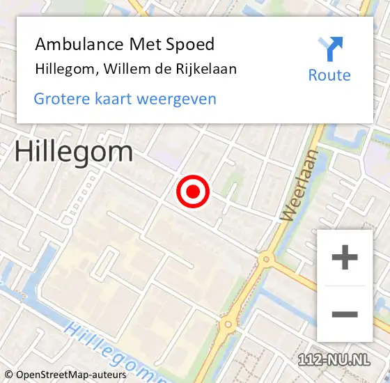 Locatie op kaart van de 112 melding: Ambulance Met Spoed Naar Hillegom, Willem de Rijkelaan op 26 mei 2023 18:04