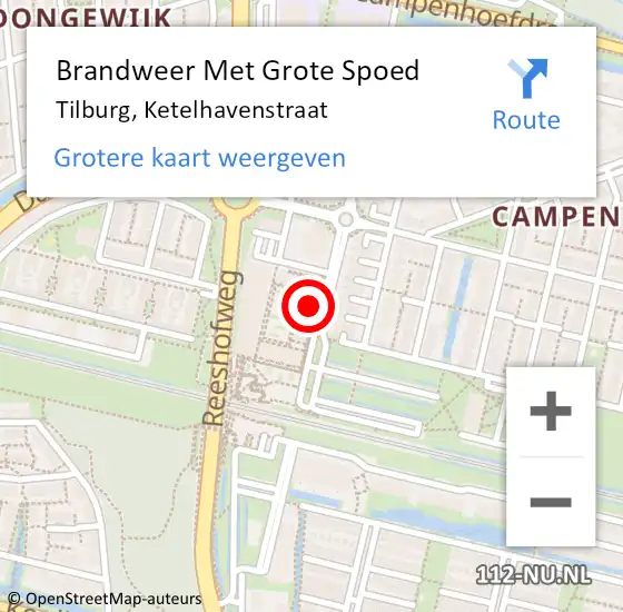 Locatie op kaart van de 112 melding: Brandweer Met Grote Spoed Naar Tilburg, Ketelhavenstraat op 26 mei 2023 18:07