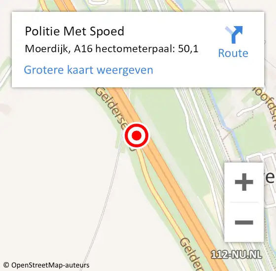 Locatie op kaart van de 112 melding: Politie Met Spoed Naar Moerdijk, A16 hectometerpaal: 50,1 op 26 mei 2023 18:15