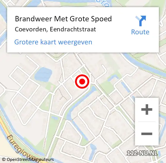 Locatie op kaart van de 112 melding: Brandweer Met Grote Spoed Naar Coevorden, Eendrachtstraat op 26 augustus 2014 19:32