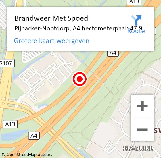Locatie op kaart van de 112 melding: Brandweer Met Spoed Naar Pijnacker-Nootdorp, A4 hectometerpaal: 47,9 op 26 mei 2023 18:29