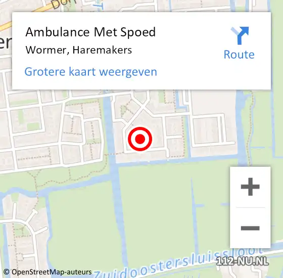 Locatie op kaart van de 112 melding: Ambulance Met Spoed Naar Wormer, Haremakers op 26 mei 2023 18:47