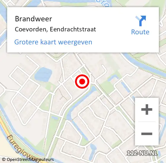 Locatie op kaart van de 112 melding: Brandweer Coevorden, Eendrachtstraat op 26 augustus 2014 19:35