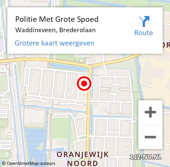 Locatie op kaart van de 112 melding: Politie Met Grote Spoed Naar Waddinxveen, Brederolaan op 26 mei 2023 18:54