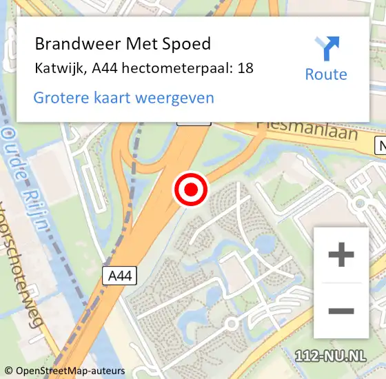 Locatie op kaart van de 112 melding: Brandweer Met Spoed Naar Katwijk, A44 hectometerpaal: 18 op 26 mei 2023 20:03