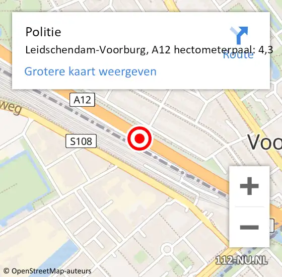 Locatie op kaart van de 112 melding: Politie Leidschendam-Voorburg, A12 hectometerpaal: 4,3 op 26 mei 2023 20:12