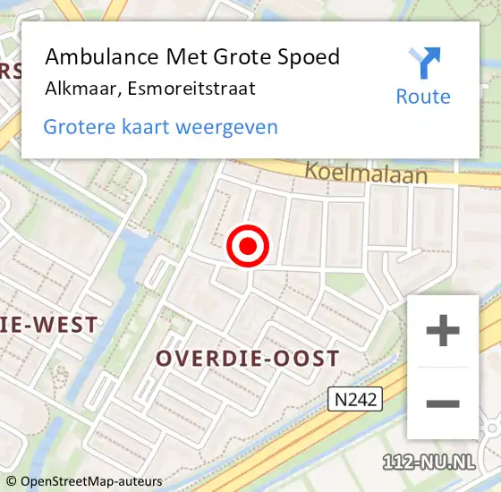 Locatie op kaart van de 112 melding: Ambulance Met Grote Spoed Naar Alkmaar, Esmoreitstraat op 26 mei 2023 20:20