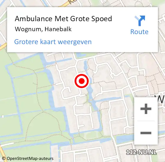 Locatie op kaart van de 112 melding: Ambulance Met Grote Spoed Naar Wognum, Hanebalk op 26 mei 2023 20:26