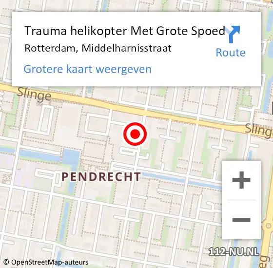 Locatie op kaart van de 112 melding: Trauma helikopter Met Grote Spoed Naar Rotterdam, Middelharnisstraat op 26 mei 2023 20:30