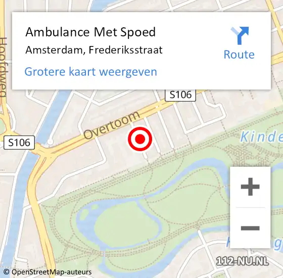 Locatie op kaart van de 112 melding: Ambulance Met Spoed Naar Amsterdam, Frederiksstraat op 26 mei 2023 20:41