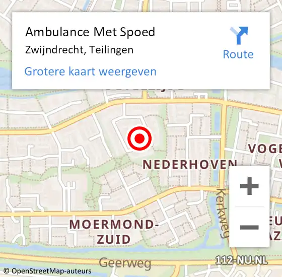 Locatie op kaart van de 112 melding: Ambulance Met Spoed Naar Zwijndrecht, Teilingen op 26 mei 2023 20:51
