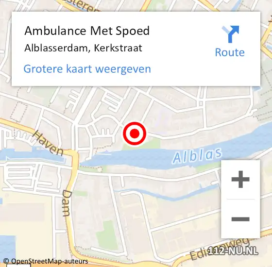 Locatie op kaart van de 112 melding: Ambulance Met Spoed Naar Alblasserdam, Kerkstraat op 26 mei 2023 21:04