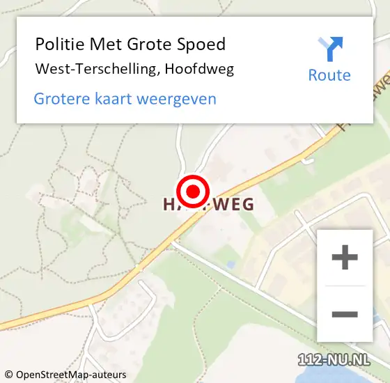 Locatie op kaart van de 112 melding: Politie Met Grote Spoed Naar West-Terschelling, Hoofdweg op 26 mei 2023 22:09