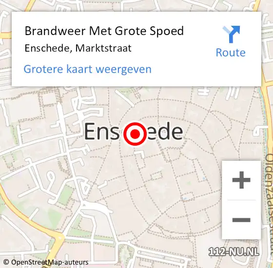 Locatie op kaart van de 112 melding: Brandweer Met Grote Spoed Naar Enschede, Marktstraat op 26 mei 2023 22:37
