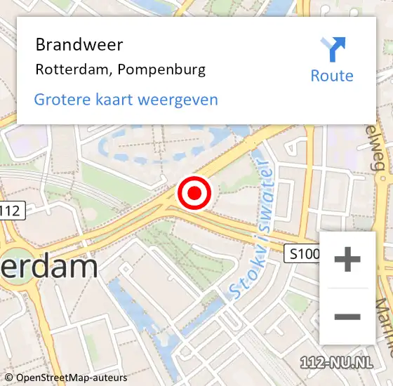 Locatie op kaart van de 112 melding: Brandweer Rotterdam, Pompenburg op 26 mei 2023 22:51