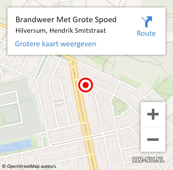 Locatie op kaart van de 112 melding: Brandweer Met Grote Spoed Naar Hilversum, Hendrik Smitstraat op 26 mei 2023 23:08