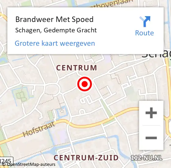 Locatie op kaart van de 112 melding: Brandweer Met Spoed Naar Schagen, Gedempte Gracht op 26 mei 2023 23:22