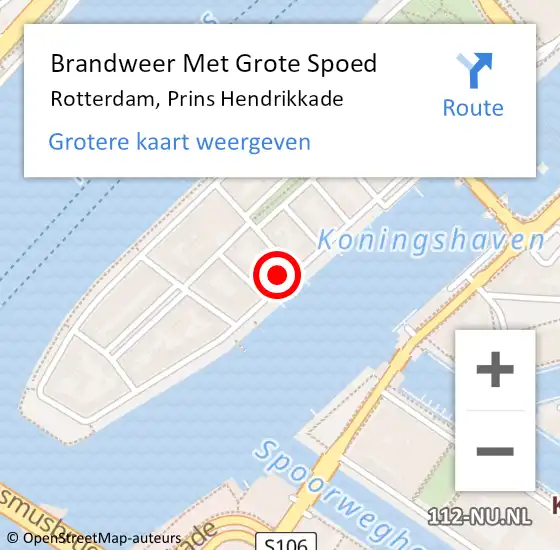 Locatie op kaart van de 112 melding: Brandweer Met Grote Spoed Naar Rotterdam, Prins Hendrikkade op 26 mei 2023 23:26