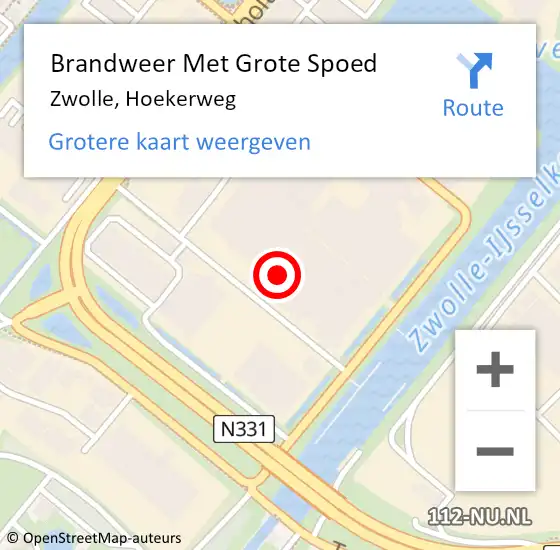 Locatie op kaart van de 112 melding: Brandweer Met Grote Spoed Naar Zwolle, Hoekerweg op 26 mei 2023 23:34