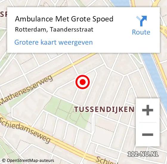 Locatie op kaart van de 112 melding: Ambulance Met Grote Spoed Naar Rotterdam, Taandersstraat op 27 mei 2023 00:19
