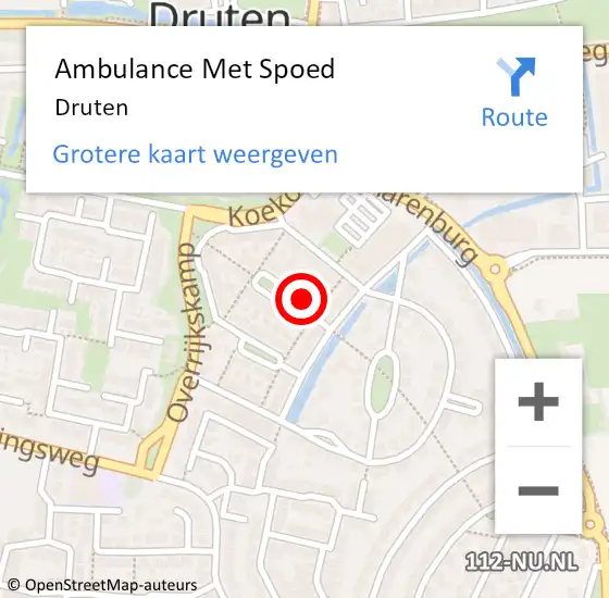 Locatie op kaart van de 112 melding: Ambulance Met Spoed Naar Druten op 27 mei 2023 00:19