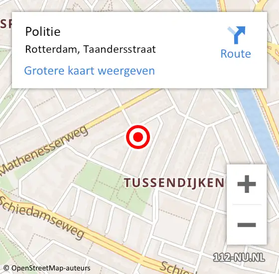 Locatie op kaart van de 112 melding: Politie Rotterdam, Taandersstraat op 27 mei 2023 00:24