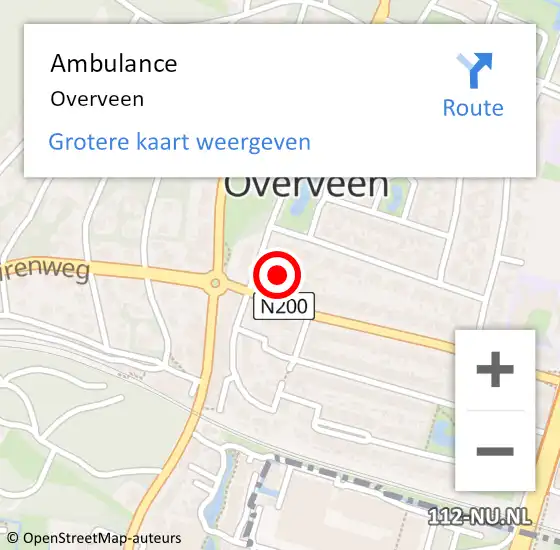 Locatie op kaart van de 112 melding: Ambulance Overveen op 27 mei 2023 00:28