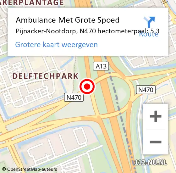 Locatie op kaart van de 112 melding: Ambulance Met Grote Spoed Naar Pijnacker-Nootdorp, N470 hectometerpaal: 5,3 op 27 mei 2023 00:44
