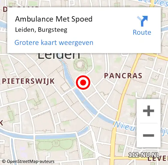 Locatie op kaart van de 112 melding: Ambulance Met Spoed Naar Leiden, Burgsteeg op 27 mei 2023 01:07