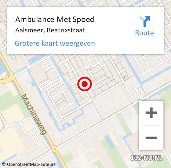 Locatie op kaart van de 112 melding: Ambulance Met Spoed Naar Aalsmeer, Beatrixstraat op 27 mei 2023 02:33
