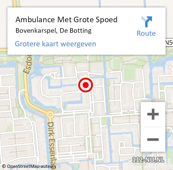 Locatie op kaart van de 112 melding: Ambulance Met Grote Spoed Naar Bovenkarspel, De Botting op 27 mei 2023 02:39