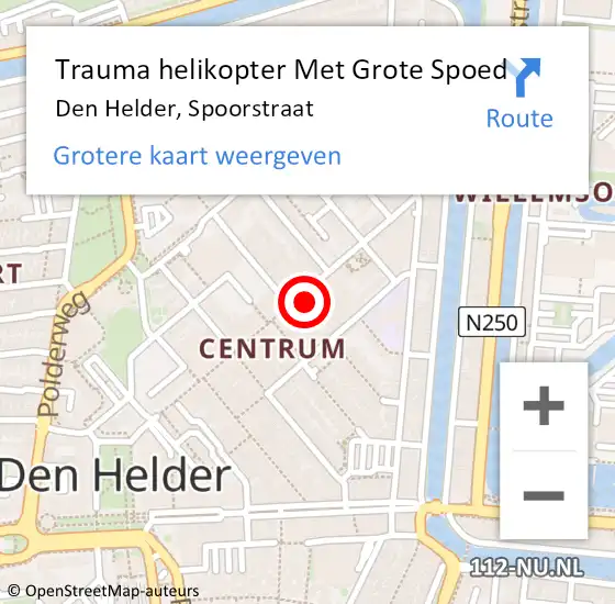 Locatie op kaart van de 112 melding: Trauma helikopter Met Grote Spoed Naar Den Helder, Spoorstraat op 27 mei 2023 03:02