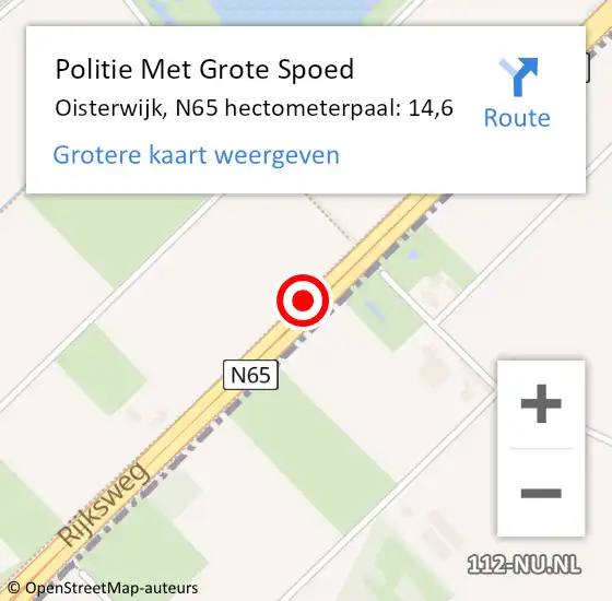 Locatie op kaart van de 112 melding: Politie Met Grote Spoed Naar Oisterwijk, N65 hectometerpaal: 14,6 op 27 mei 2023 03:04