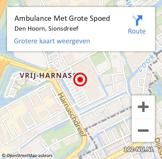 Locatie op kaart van de 112 melding: Ambulance Met Grote Spoed Naar Den Hoorn, Sionsdreef op 27 mei 2023 05:05