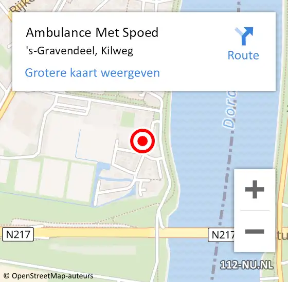 Locatie op kaart van de 112 melding: Ambulance Met Spoed Naar 's-Gravendeel, Kilweg op 27 mei 2023 05:06