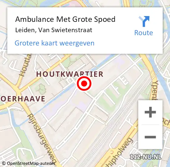 Locatie op kaart van de 112 melding: Ambulance Met Grote Spoed Naar Leiden, Van Swietenstraat op 27 mei 2023 05:28