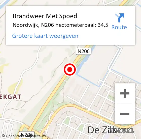 Locatie op kaart van de 112 melding: Brandweer Met Spoed Naar Noordwijk, N206 hectometerpaal: 34,5 op 27 mei 2023 05:52