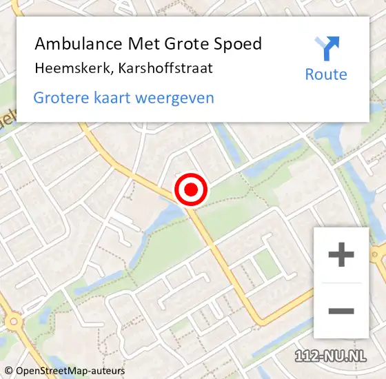 Locatie op kaart van de 112 melding: Ambulance Met Grote Spoed Naar Heemskerk, Karshoffstraat op 27 mei 2023 06:46