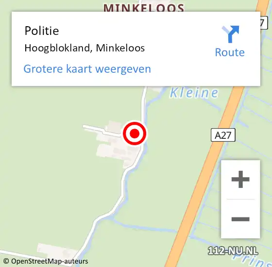 Locatie op kaart van de 112 melding: Politie Hoogblokland, Minkeloos op 27 mei 2023 07:16