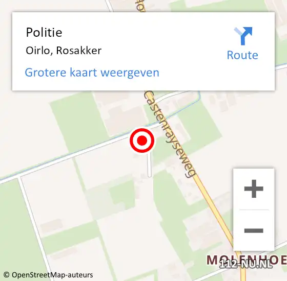 Locatie op kaart van de 112 melding: Politie Oirlo, Rosakker op 27 mei 2023 07:46