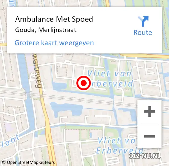 Locatie op kaart van de 112 melding: Ambulance Met Spoed Naar Gouda, Merlijnstraat op 27 mei 2023 08:34