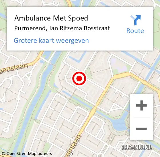 Locatie op kaart van de 112 melding: Ambulance Met Spoed Naar Purmerend, Jan Ritzema Bosstraat op 27 mei 2023 09:16